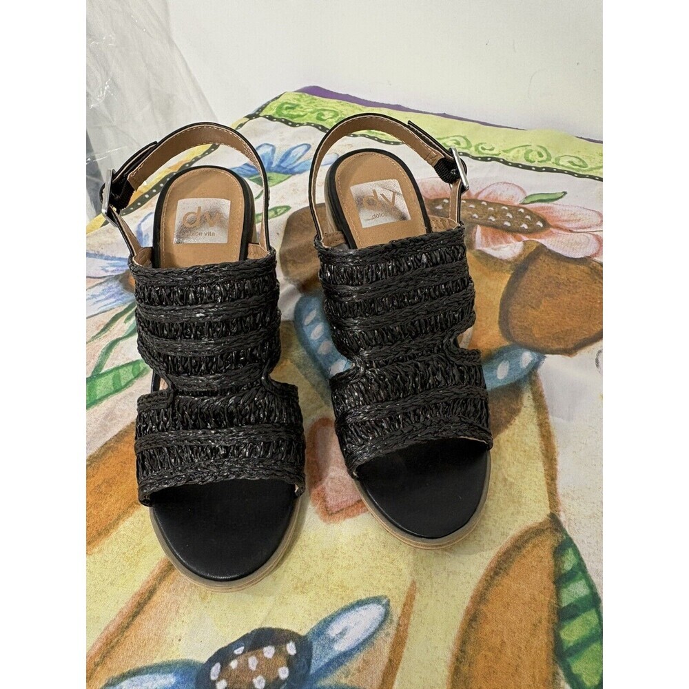 Dolce Vita DV by Rian Slingback Mule 4" Chunky Heel Black Woven‎ Size 7
